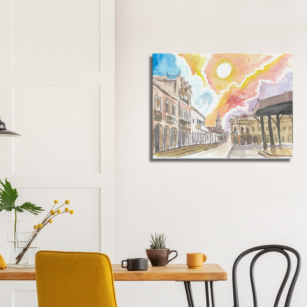 Cuenca Ecuador Historic Street Scene with Sun - Limited Edition Fine Art Print - Original Painting available
