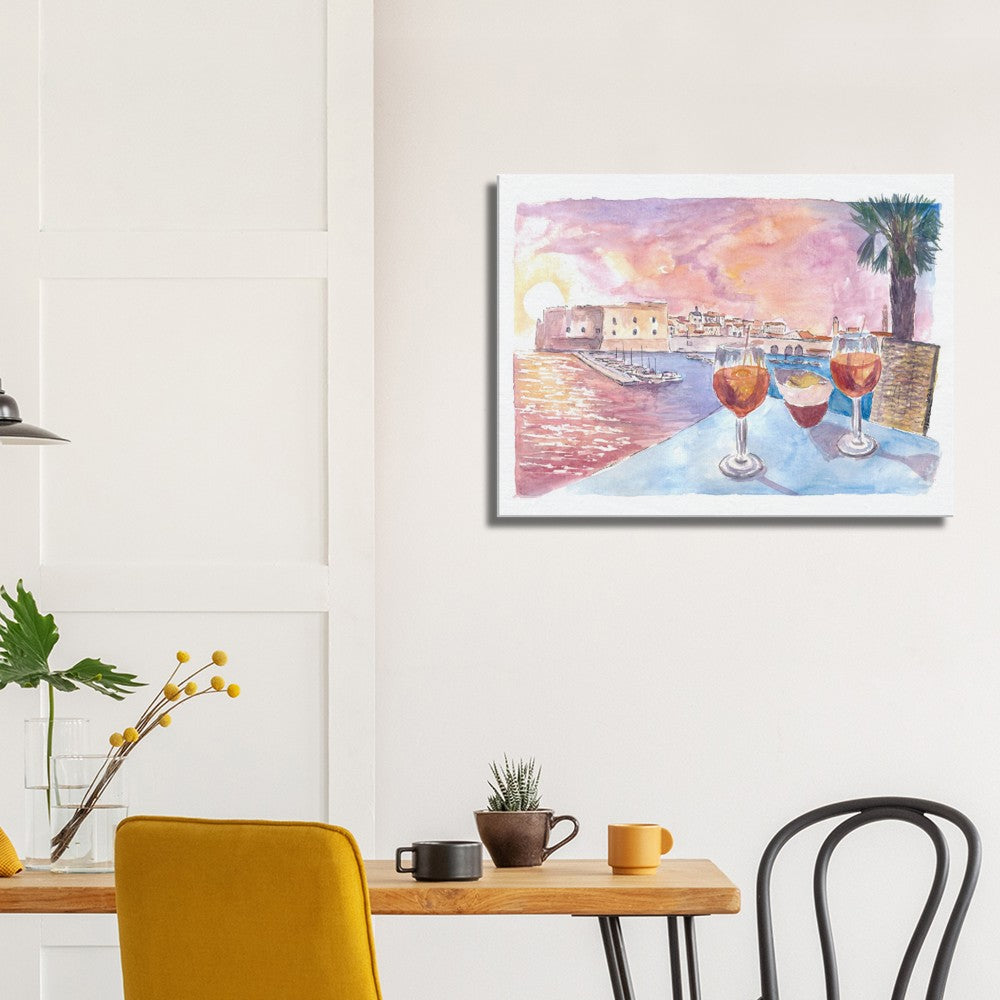 Dubrovnik Romantic Old Port View with Rectors Palace and Adriatic Drinks - Limited Edition Fine Art Print - Original Painting available