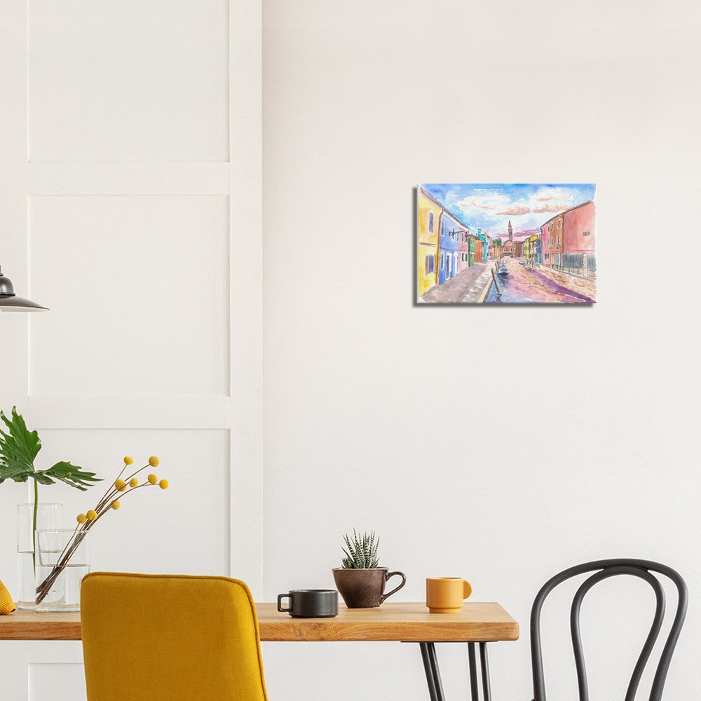 Burano view of Canal and Leaning Bell Tower - Limited Edition Fine Art Print - Original Painting available
