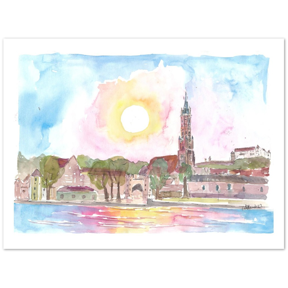 Landshut Bavaria Old Town Cityscape with St Martin Trausnitz and Isar River
