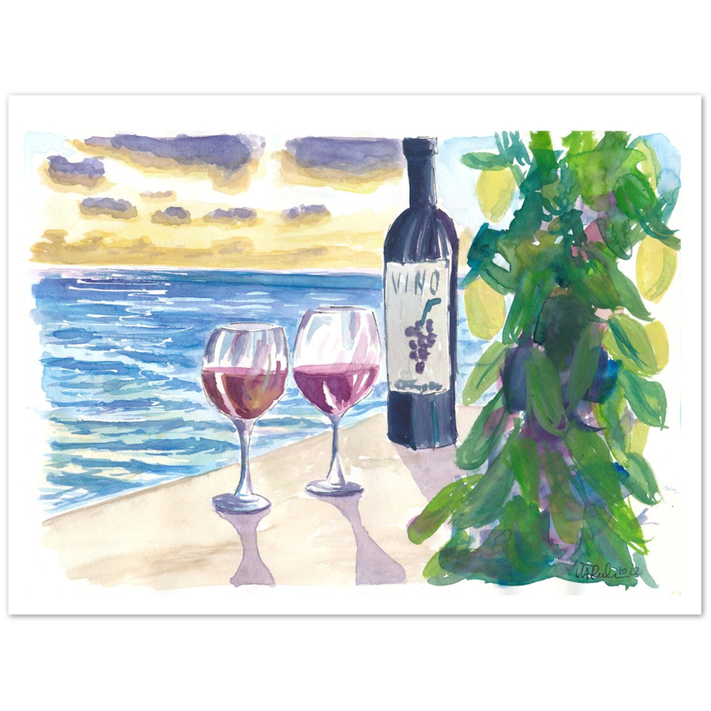 Romantic Evening with Wine for 2 with Sea View - Limited Edition Fine Art Print - Original Painting available