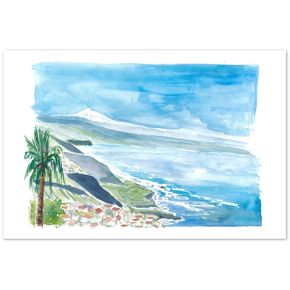 View of Snow Covered Teide in Tenerife Canary Islands - Limited Edition Fine Art Print - Original Painting available