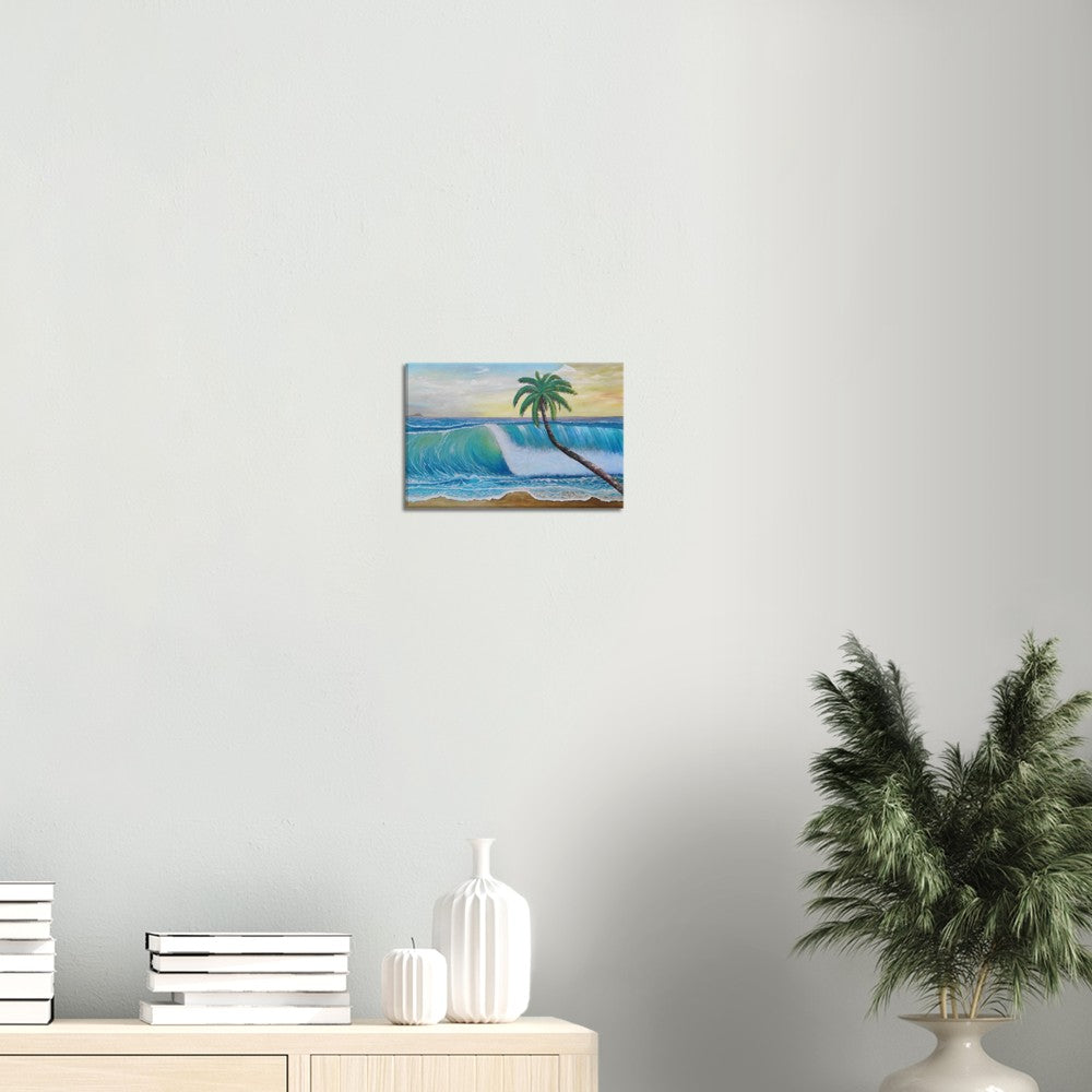 Translucent Wave and Leaning Palm on Virgin Islands Greater Antilles - Limited Edition Fine Art Print - Original Painting available