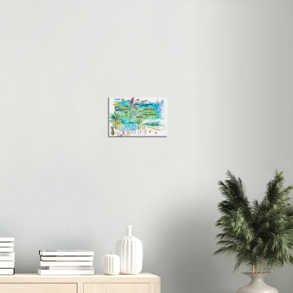 Honduras Illustrated Travel Map with Roads and Tourist Highlights