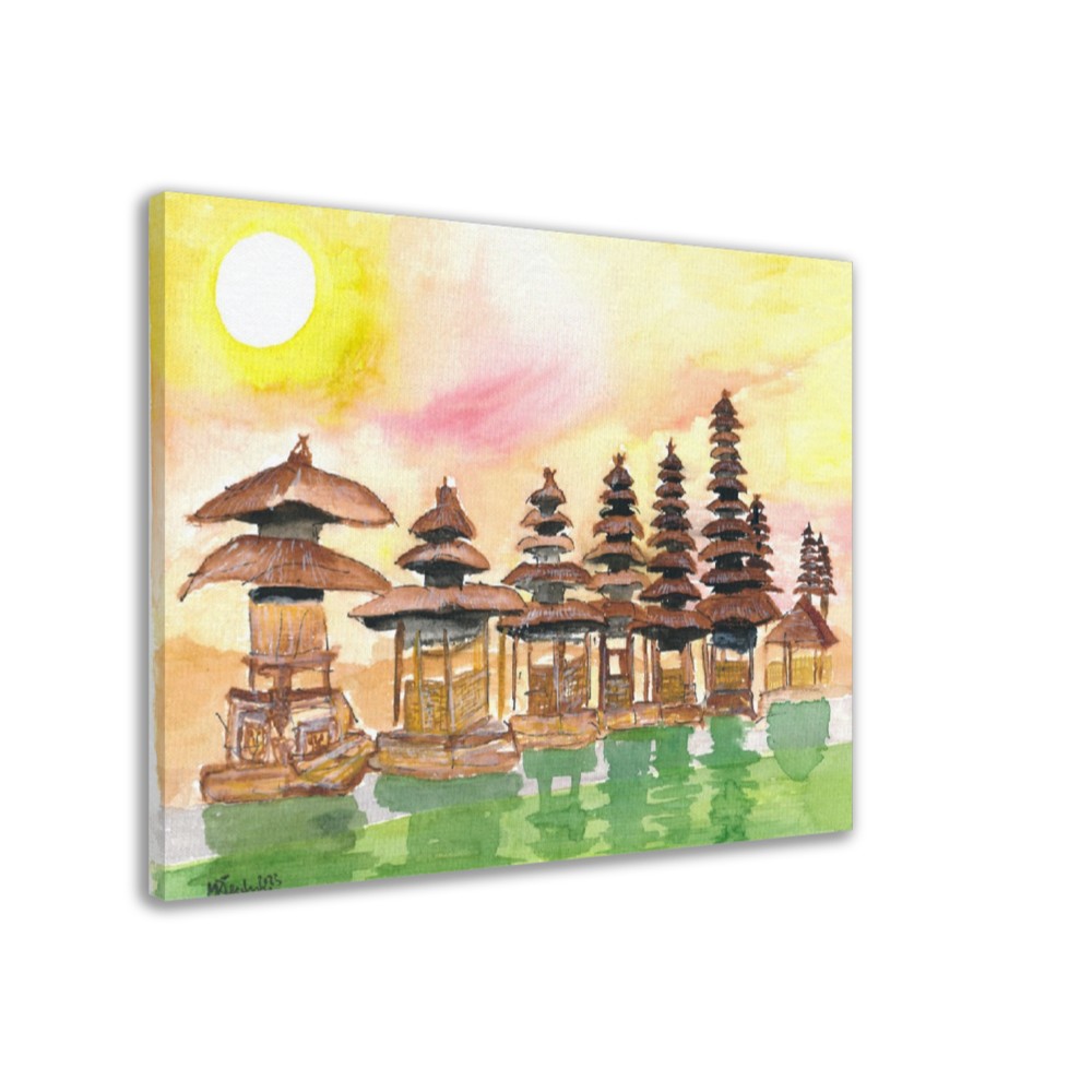 Sunset over stunning Balinese Temple and Garden in Indonesia - Limited Edition Fine Art Print - Original Painting available
