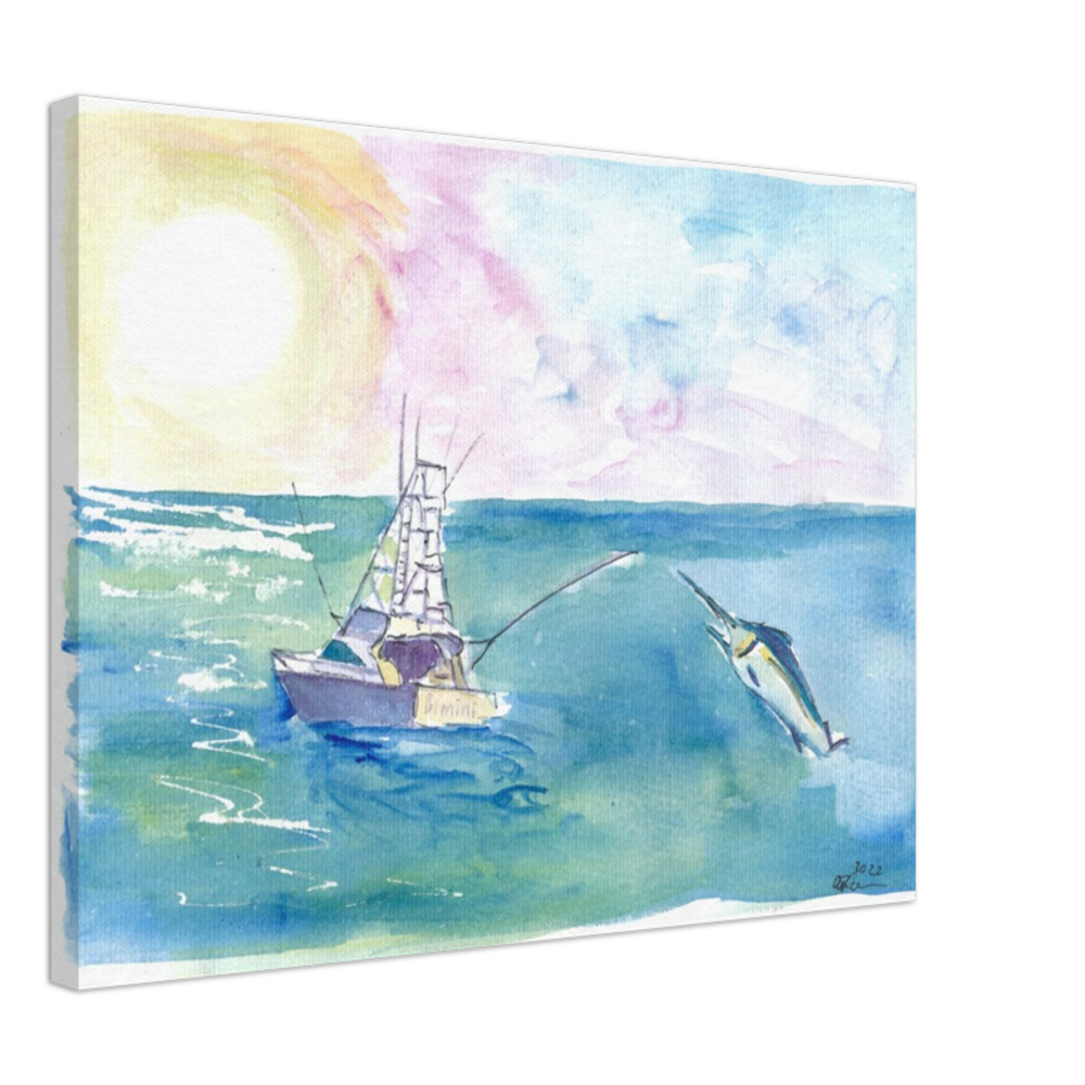 Gone Caribbean Fishing With Yacht and Marlin - Limited Edition Fine Art Print - Original Painting available