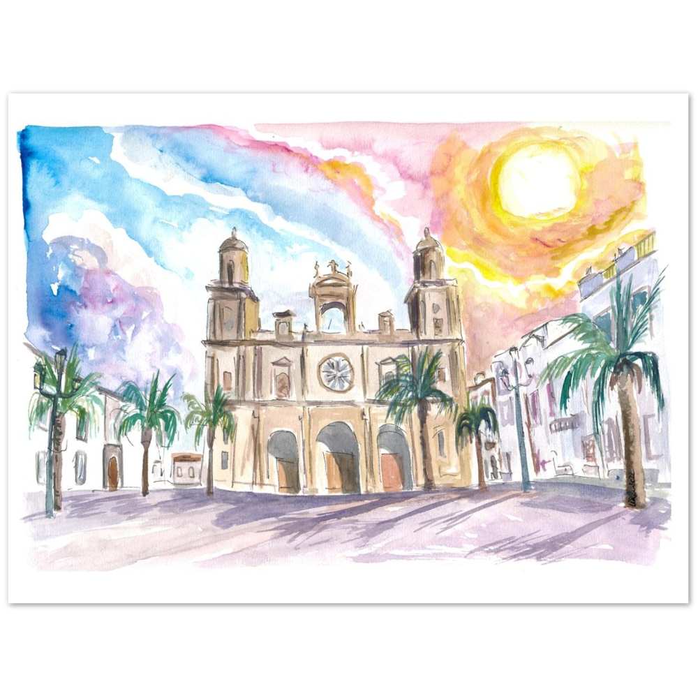 Las Palmas de Gran Canaria Cathedral Scene With Sunset And Plaza