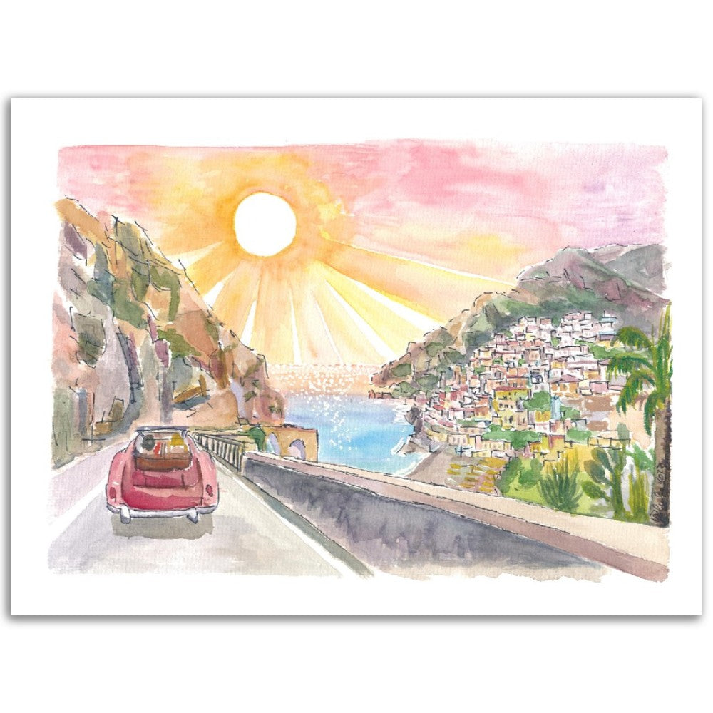 Driving Amalfi Coast with View of Positano - Road Trip of Love on Amalfitana- Limited Edition Fine Art Print - Original Painting available