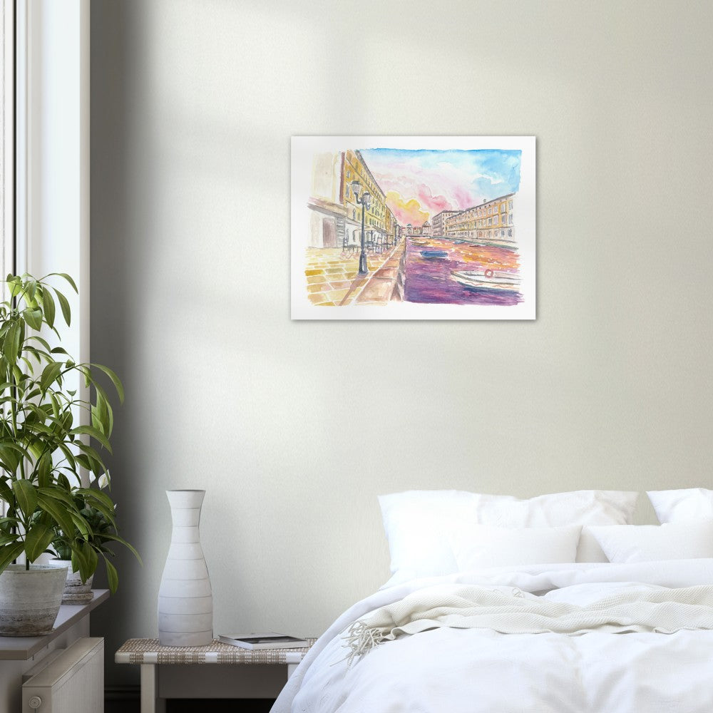 Canal Grande in Trieste Italy at Sunset - Limited Edition Fine Art Print - Original Painting available