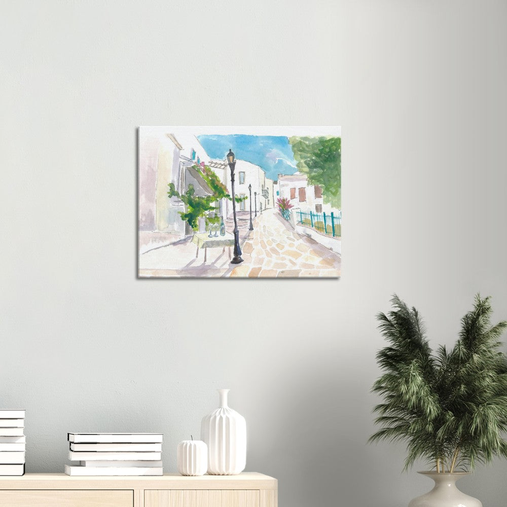 Mediterranean Street Scene with White Houses and Blue Sky - Limited Edition Fine Art Print - Original Painting available
