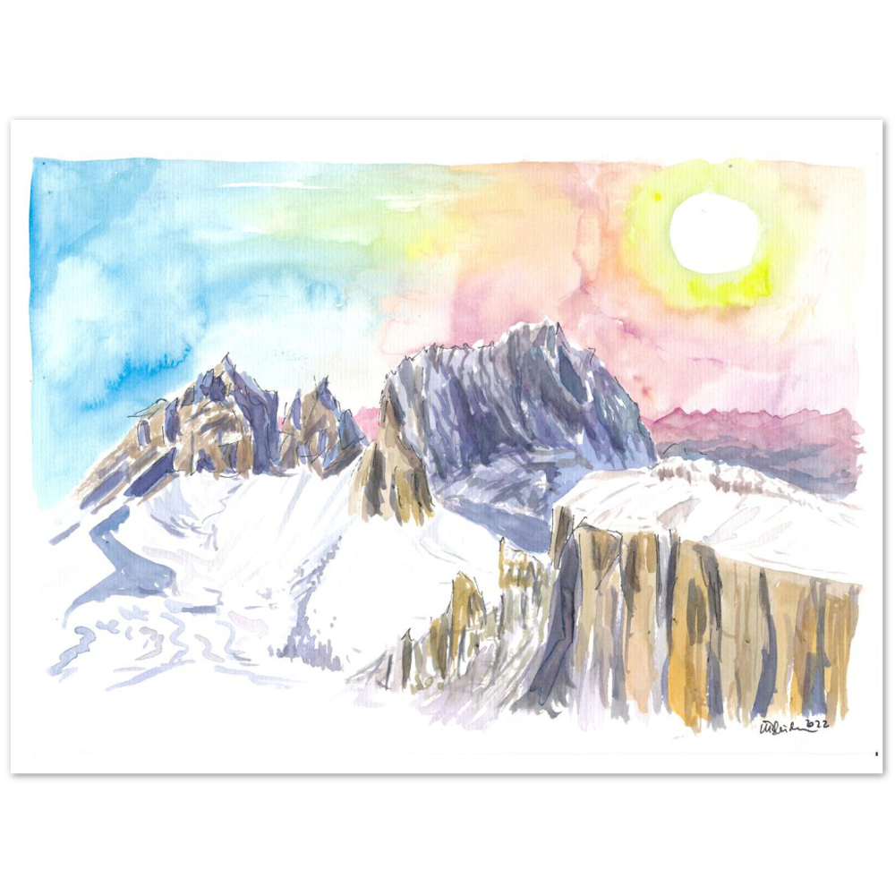 Dolomites Mountain Ridge with Winter Snow and Langkofel Sassolungo in South Tyrol, Italy - Limited Edition Fine Art Print