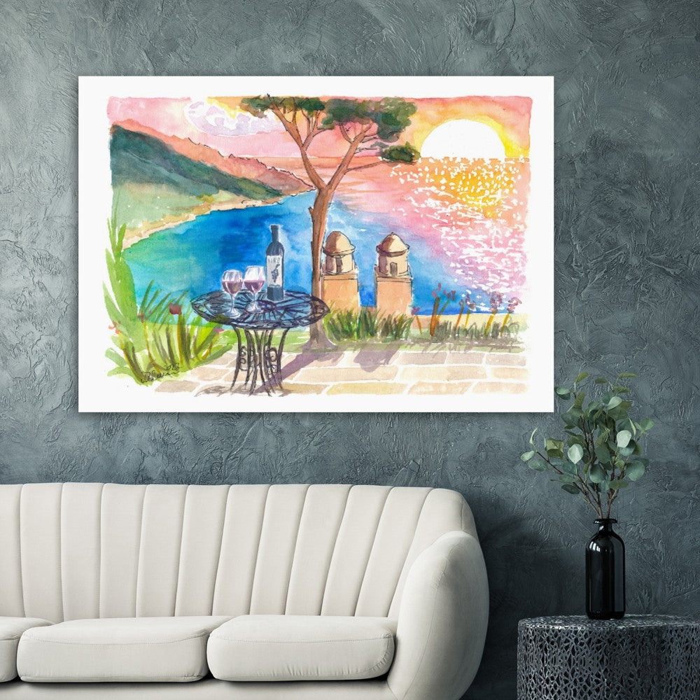 Love Wine Sunset in Amalfi Villa Rufolo Coastal View - Limited Edition Fine Art Print - Original Painting available