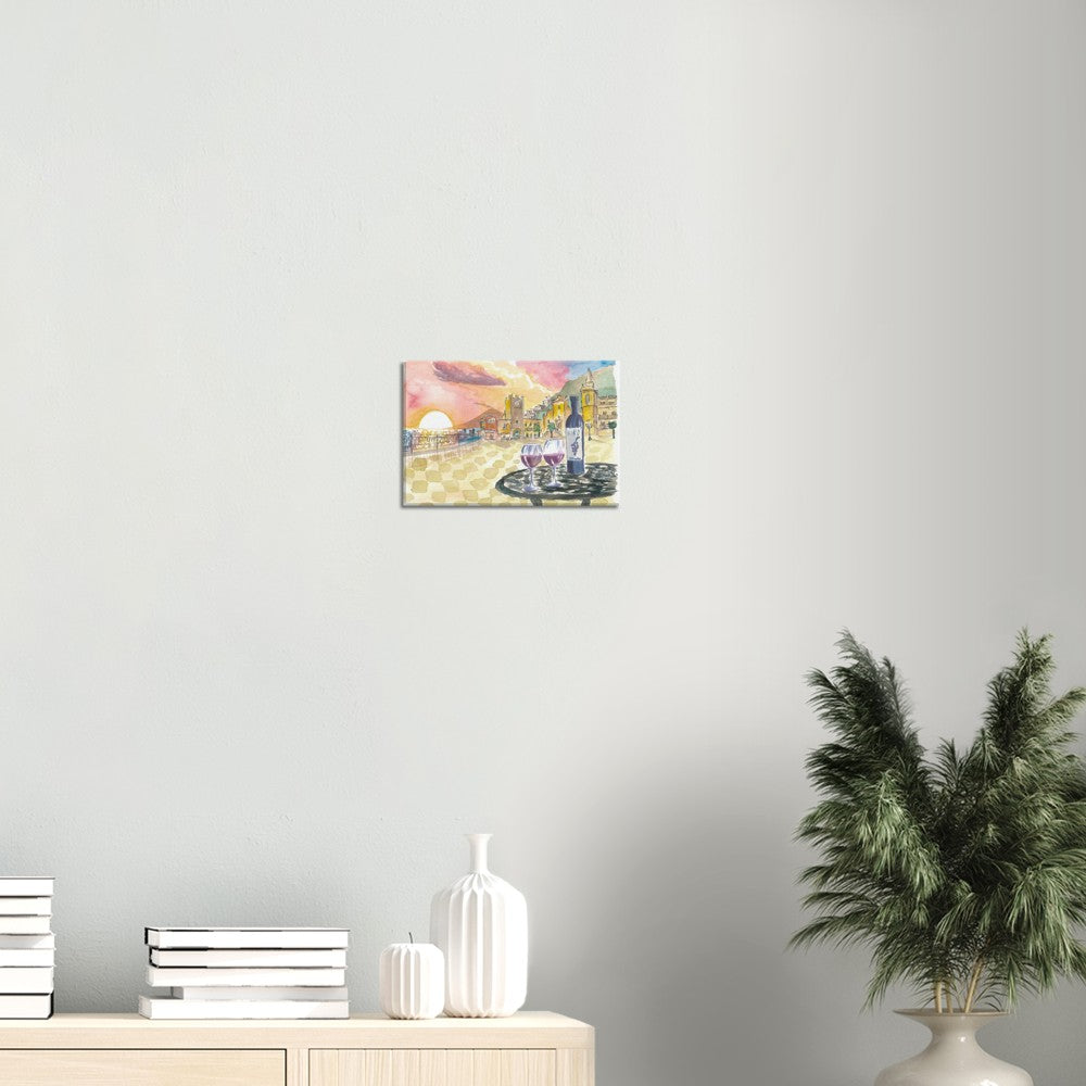 Gorgeous Taormina Sunset with Etna Vulcano View and Wonderful Piazza IX Aprile-Limited Edition Fine Art Print - Original Painting available