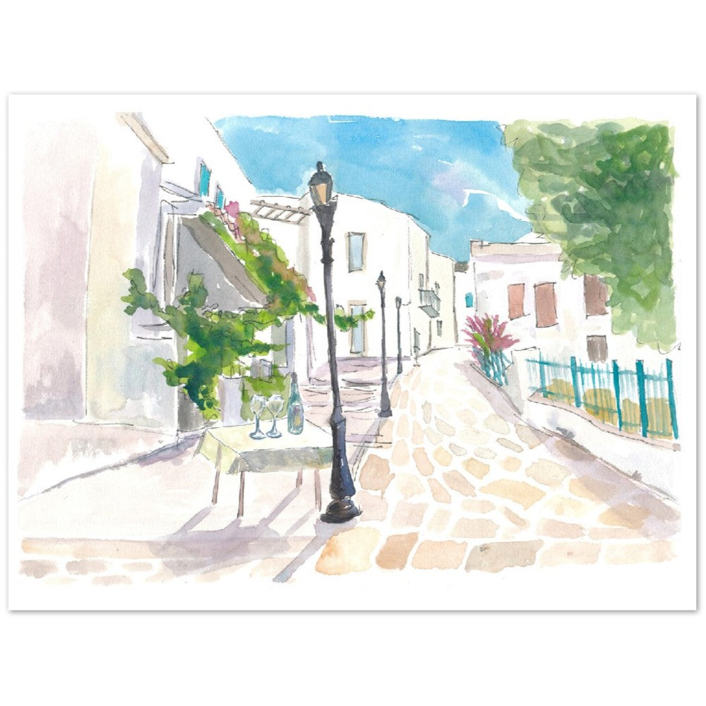 Mediterranean Street Scene with White Houses and Blue Sky - Limited Edition Fine Art Print - Original Painting available