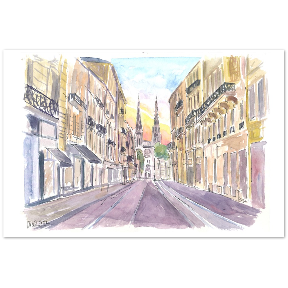 Bordeaux France Street Scene at Sunrise in Dep Gironde - Limited Edition Fine Art Print - Original Painting available