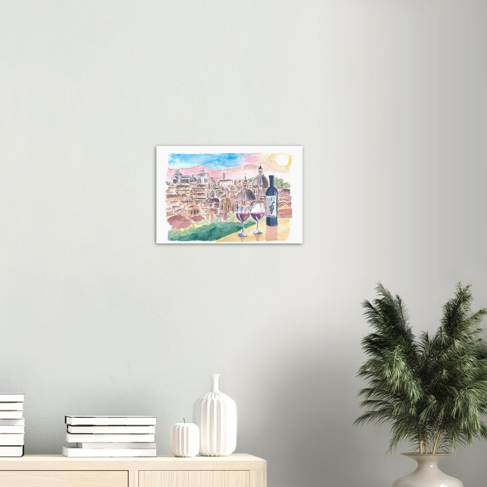 Romantic Vino in Roma Italy with Panoramic View from Hill - Limited Edition Fine Art Print - Original Painting available