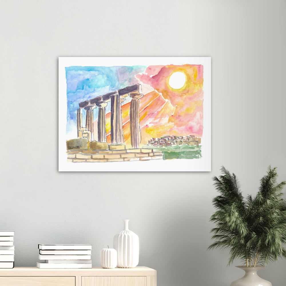 Ancient Agrigento Temple Ruins with Sun Rays in Sicily - Limited Edition Fine Art Print - Original Painting available