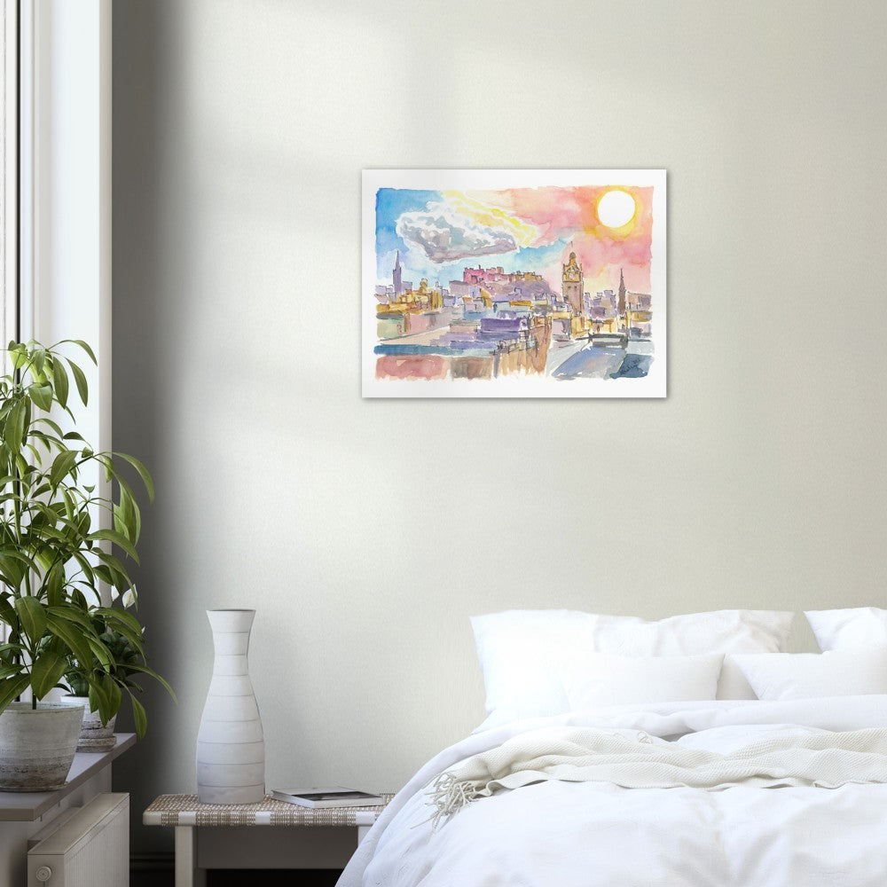 Edinburgh Cityscape in Winter with late Afternoon Sun - Limited Edition Fine Art Print - Original Painting available