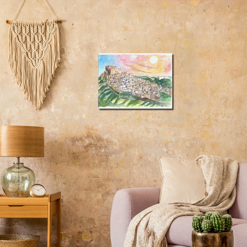 Rocca Imperiale City on Rocks with Hohenstaufen Castle - Limited Edition Fine Art Print - Original Painting available
