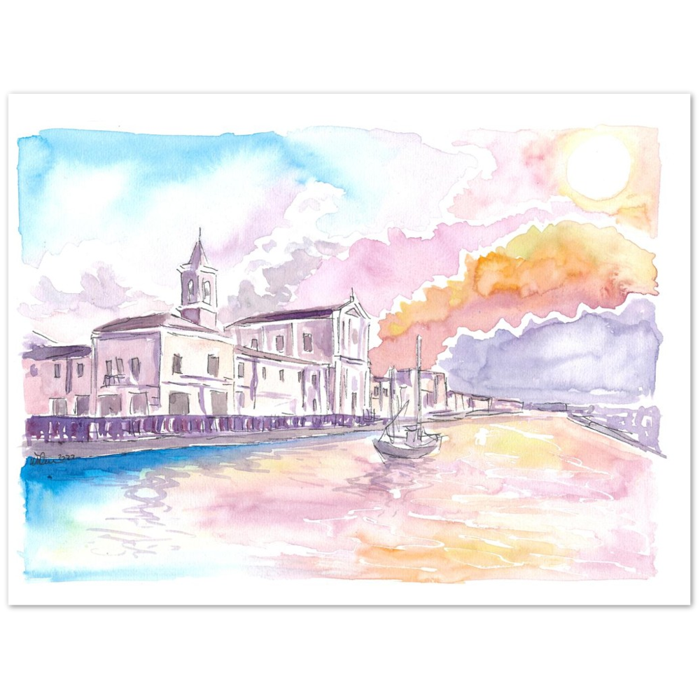 Cesenatico Summer Breeze Harbour Sunset Scene - Limited Edition Fine Art Print - Original Painting available