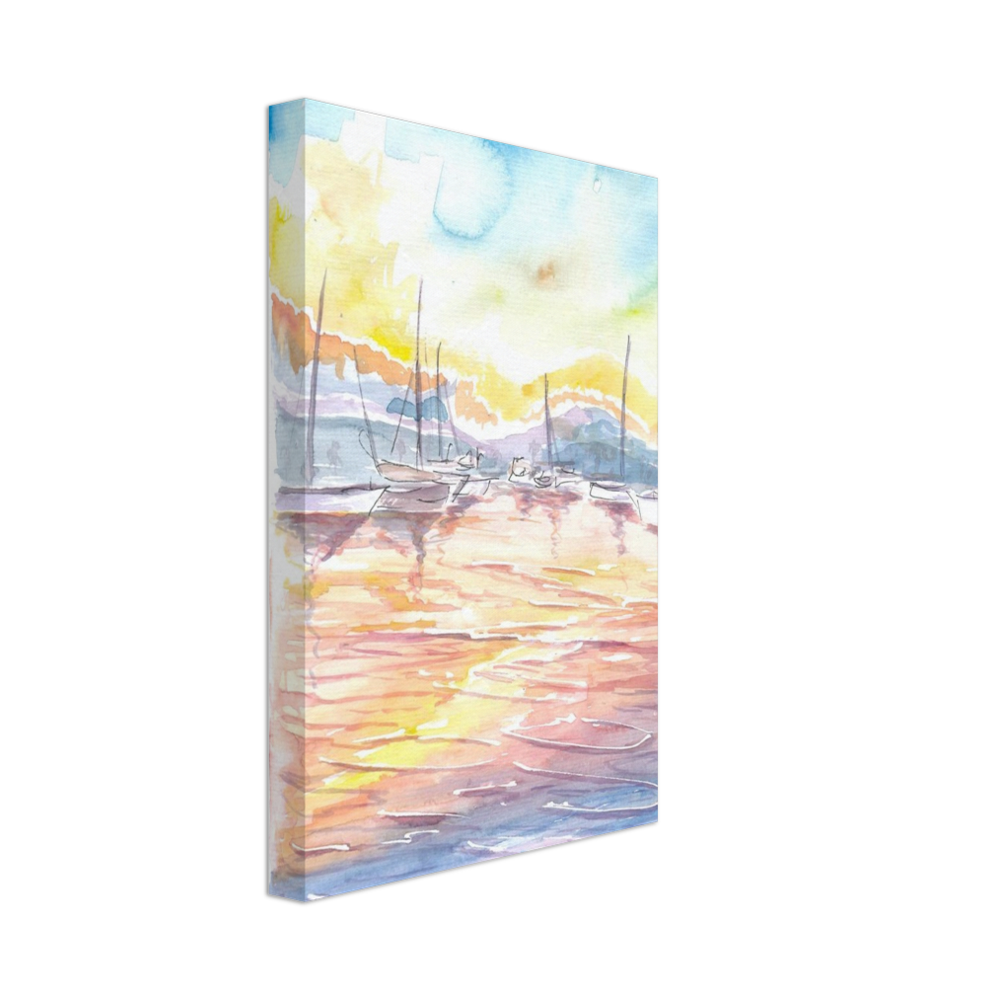 Dreamy Yacht Harbour with Sunset and Light on Water