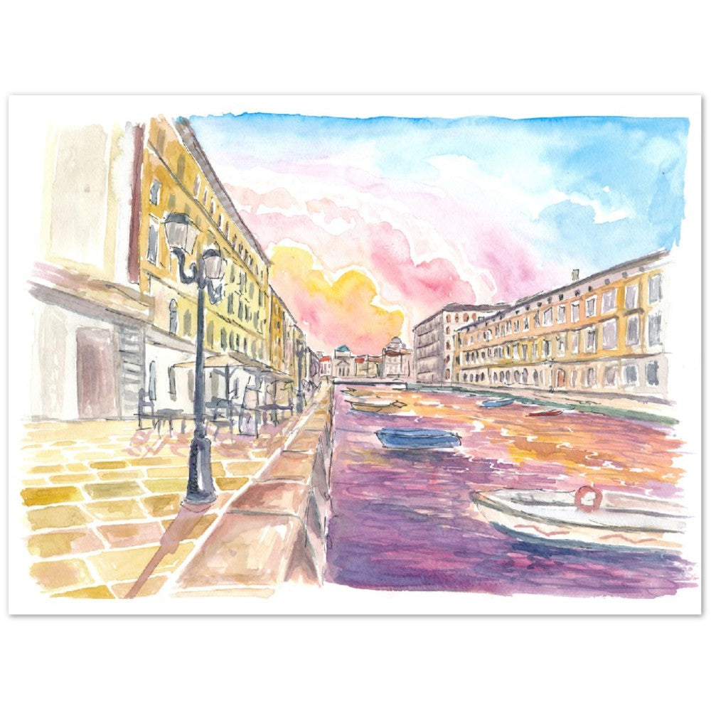 Canal Grande in Trieste Italy at Sunset - Limited Edition Fine Art Print - Original Painting available