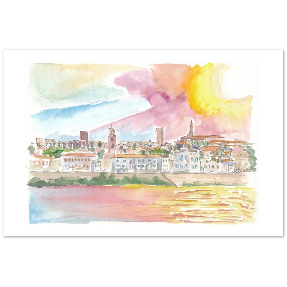 Historic Arles with view of Old Town - Limited Edition Fine Art Print - Original Painting available