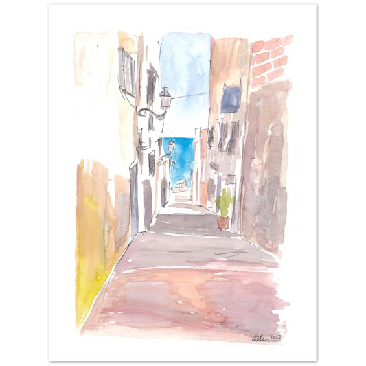 Altea Spain Narrow Alley with Sea on Costa Blanca