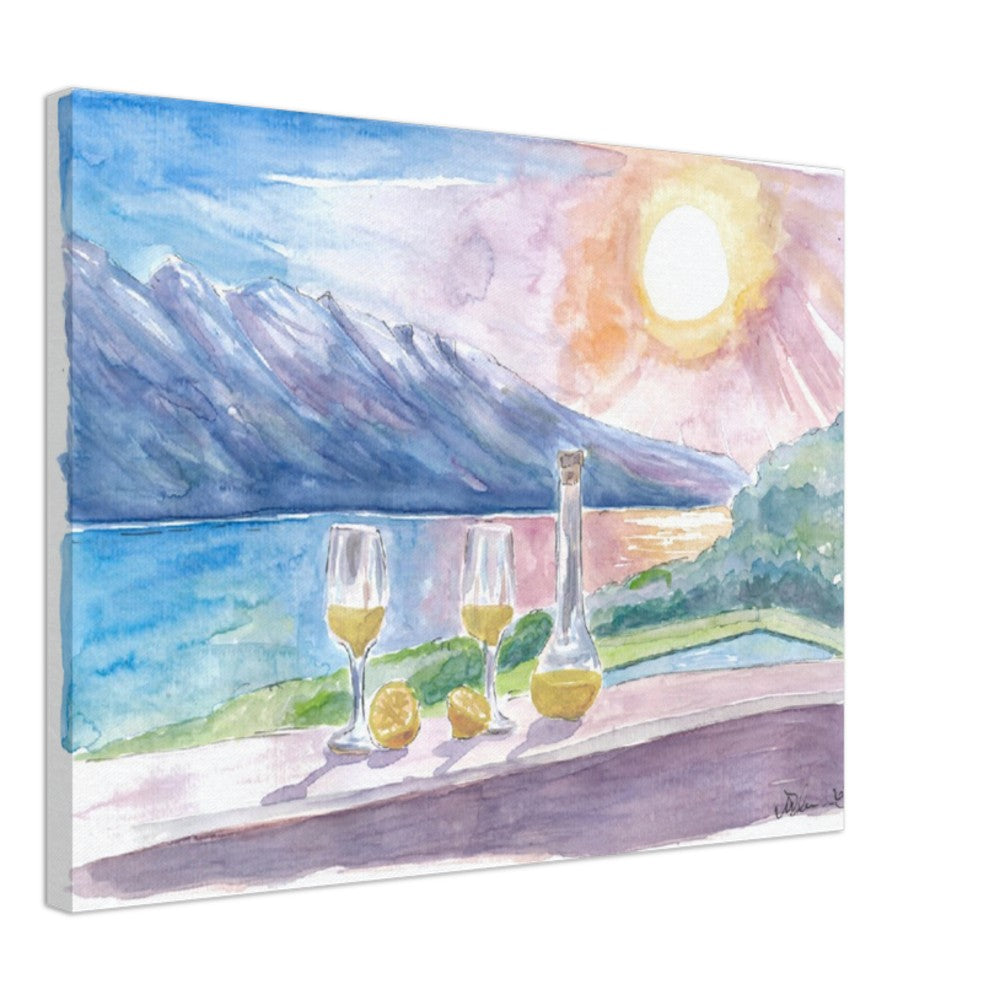 Lake Garda with Limoncello and Incredible view of Mountains and Seashore - Limited Edition Fine Art Print - Original Painting available