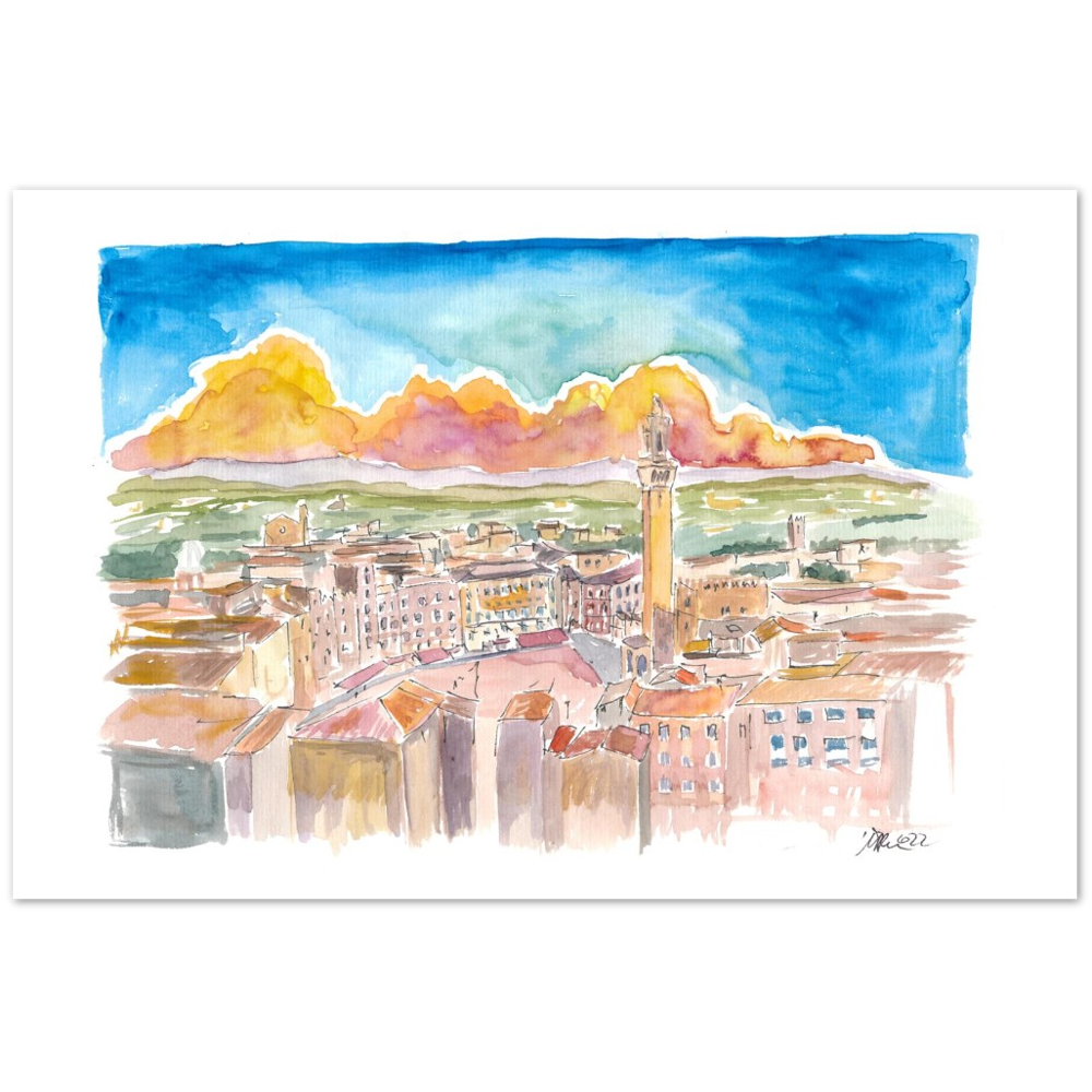 Sunset in Siena Tuscany Italy Piazza del Campo