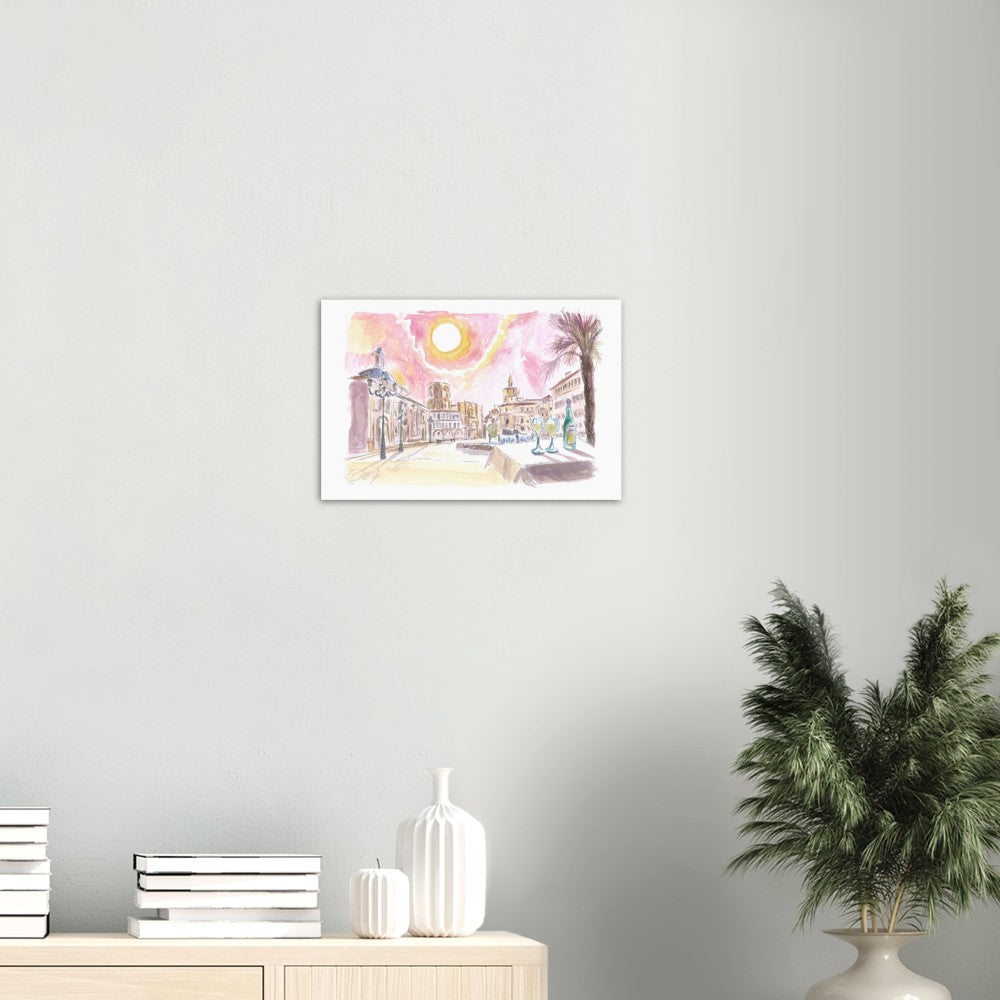 Valencia Spain with Plaza de la Virgen and Fountain - Limited Edition Fine Art Print - Original Painting available