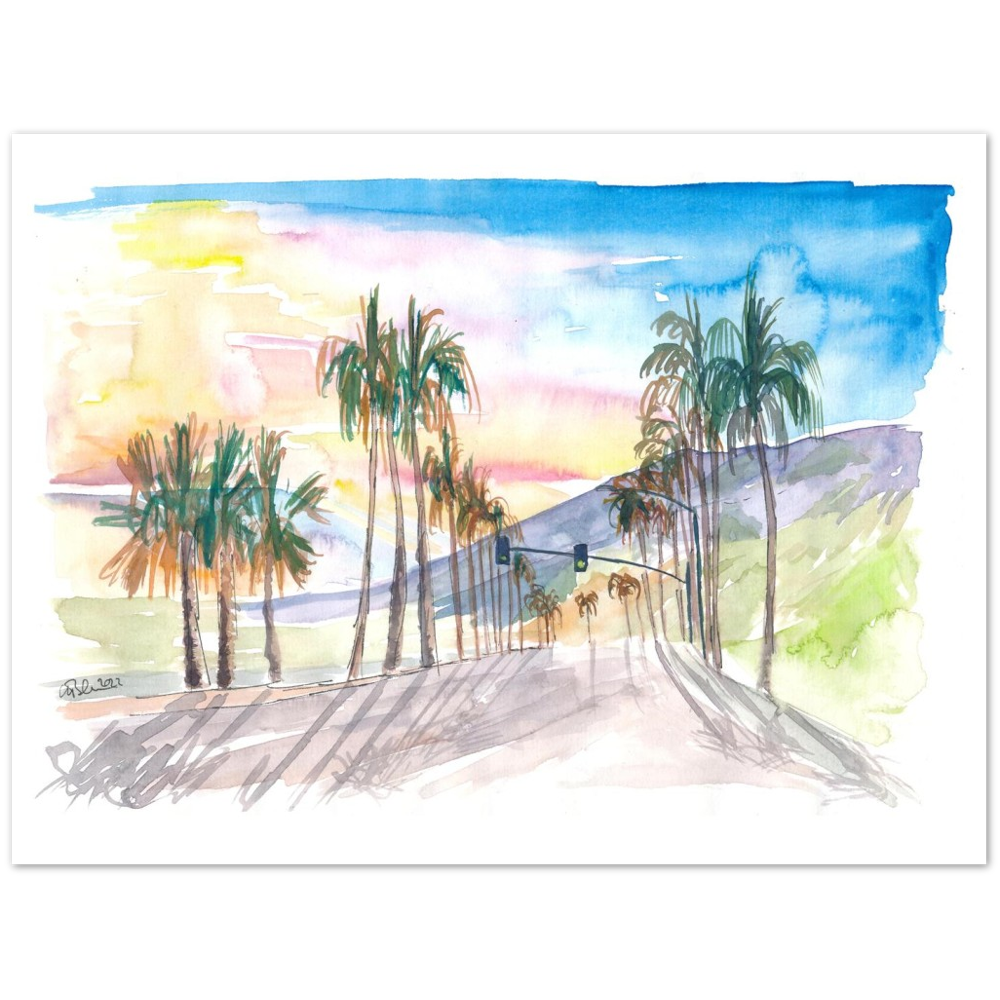Palm Springs Avenue with Californian Sunset - Limited Edition Fine Art Print -