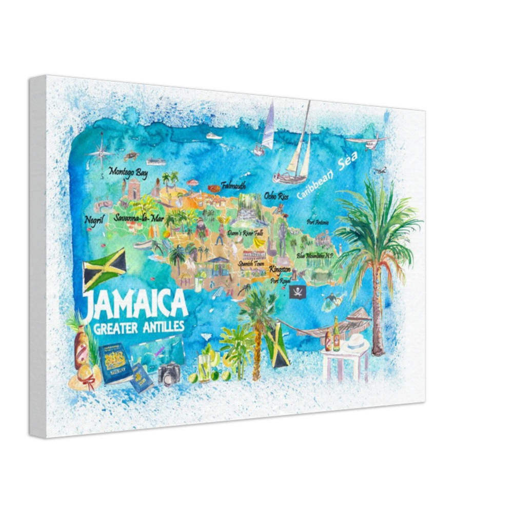 Jamaica Illustrated Travel Map with Roads and Highlights