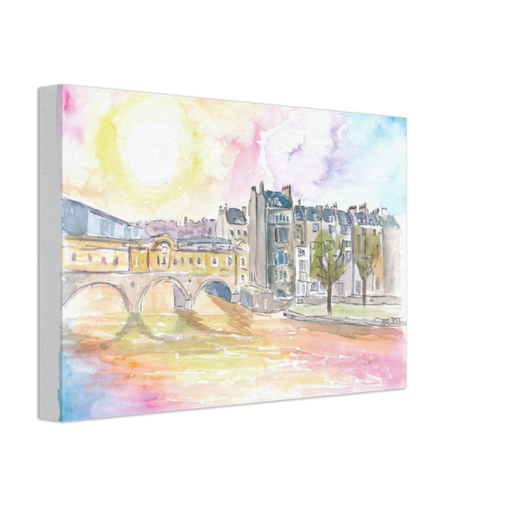 Historic Bath England Scene with Sunset over Avon - Limited Edition Fine Art Print - Original Painting available
