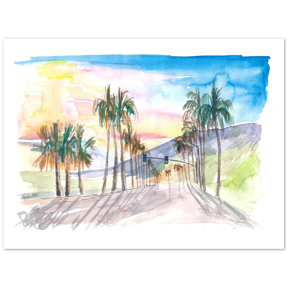 Palm Springs Avenue with Californian Sunset - Limited Edition Fine Art Print -