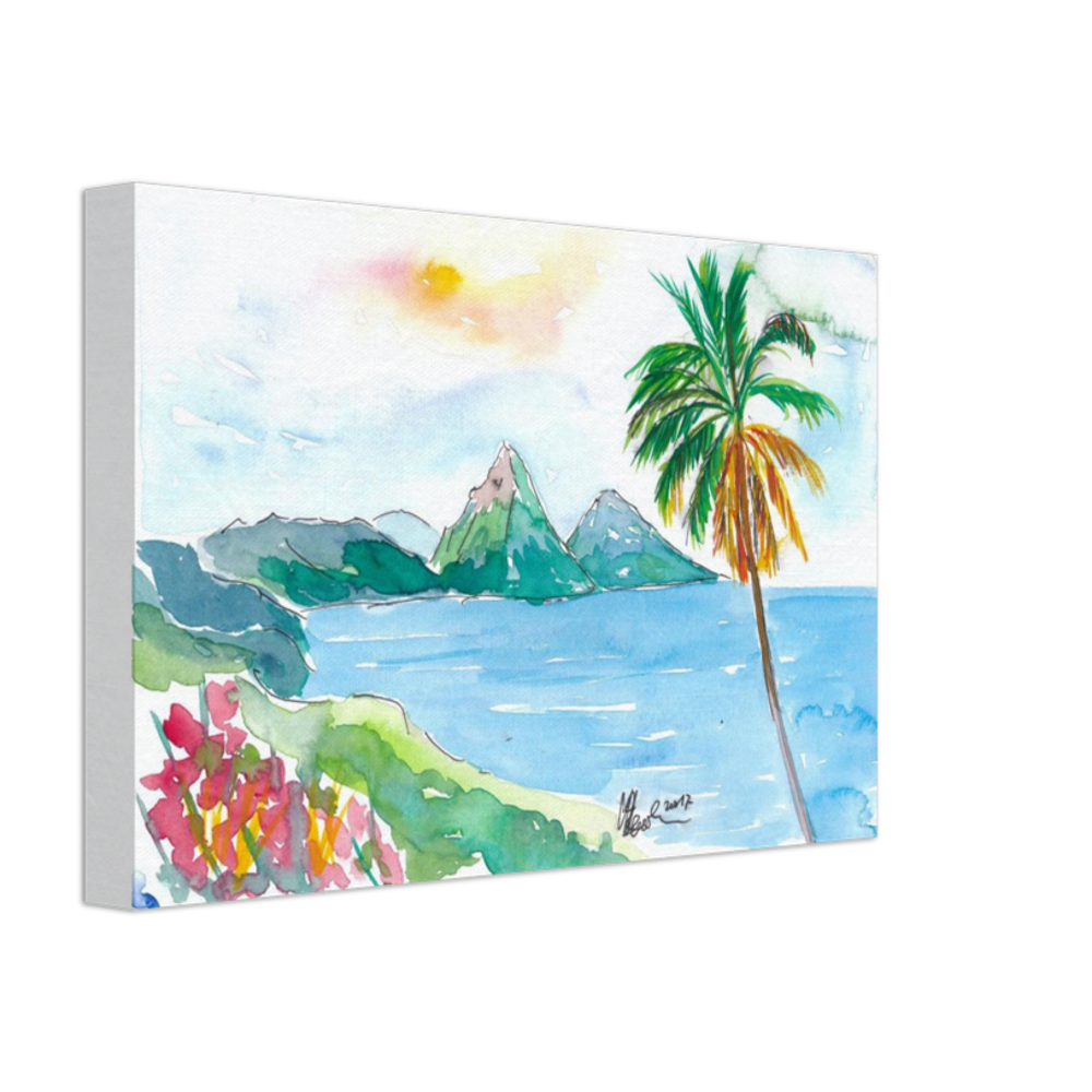 St Lucia Caribbean Dreams With Sunset and Pitons Peaks Painting & Limited Edition Fine Art Print