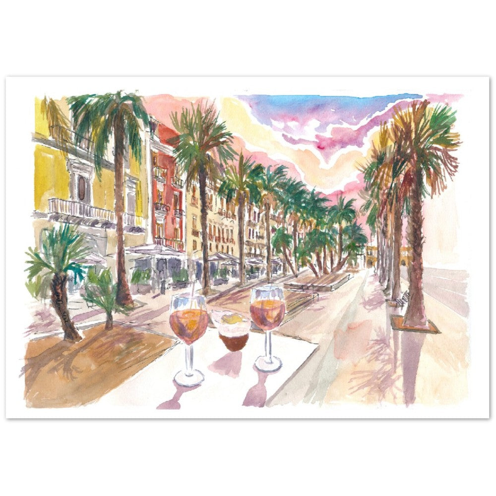 Bari Apulia Palms and Drinks on Corso Vittorio Emanuele II - Limited Edition Fine Art Print - Original Painting available
