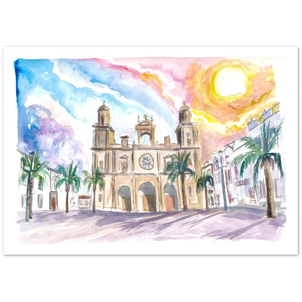 Las Palmas de Gran Canaria Cathedral Scene With Sunset And Plaza