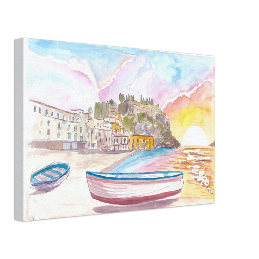 Lipari Aeolian Islands quiet Port Scene with Boats in Italy