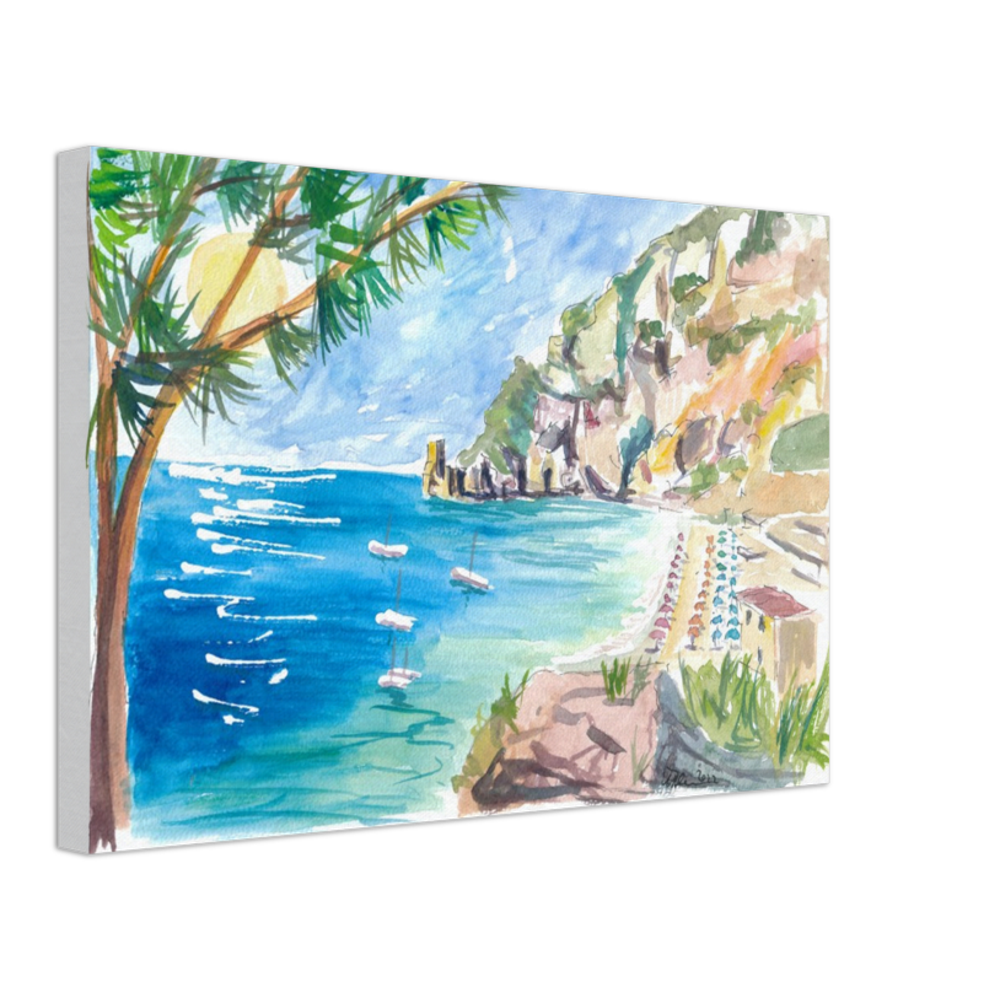 Cetara Amalfi Coast Zen with Turquoise Sea and Boats - Limited Edition Fine Art Print - Original Painting available
