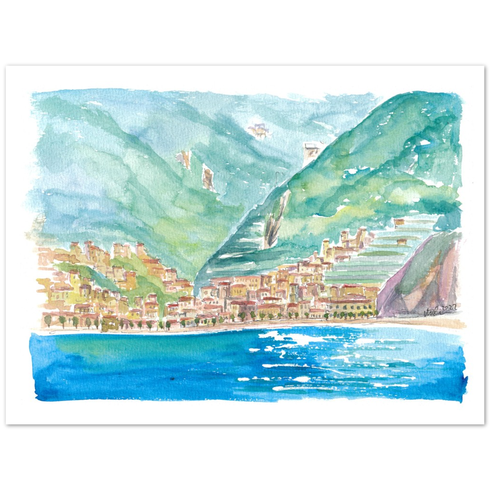 Minori on Amalfi Coast View from Mediterranean Sea - Limited Edition Fine Art Print - Original Painting available