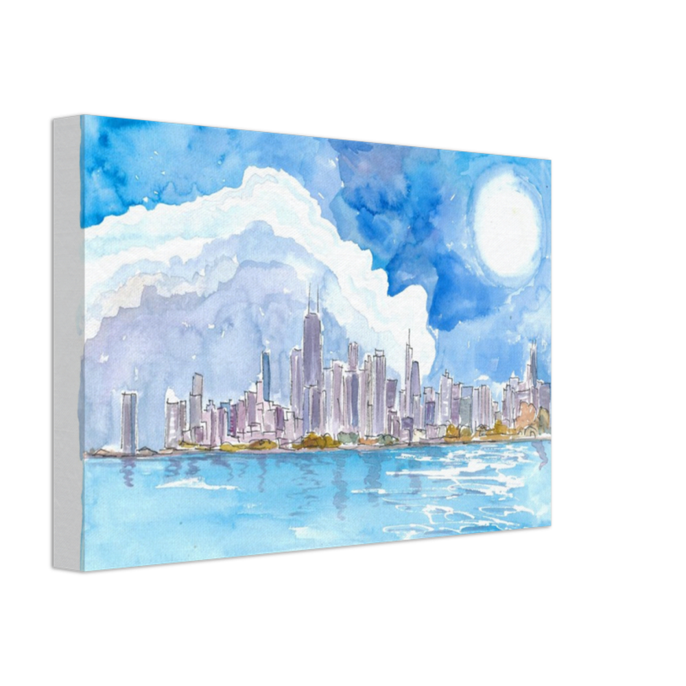 Chicago Skyline Impressions with Lake Michigan and Water Reflections - Limited Edition Fine Art Print - Original Painting available