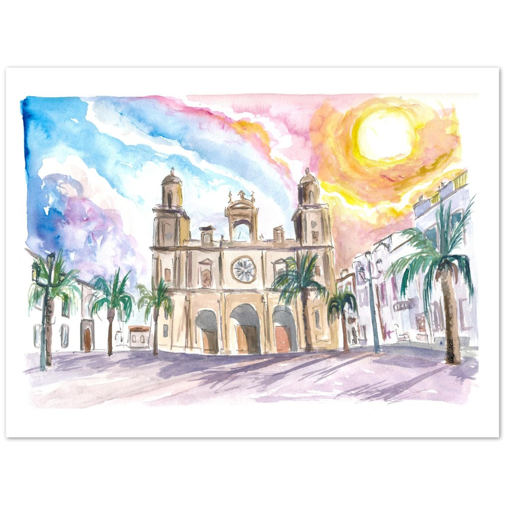 Las Palmas de Gran Canaria Cathedral Scene With Sunset And Plaza