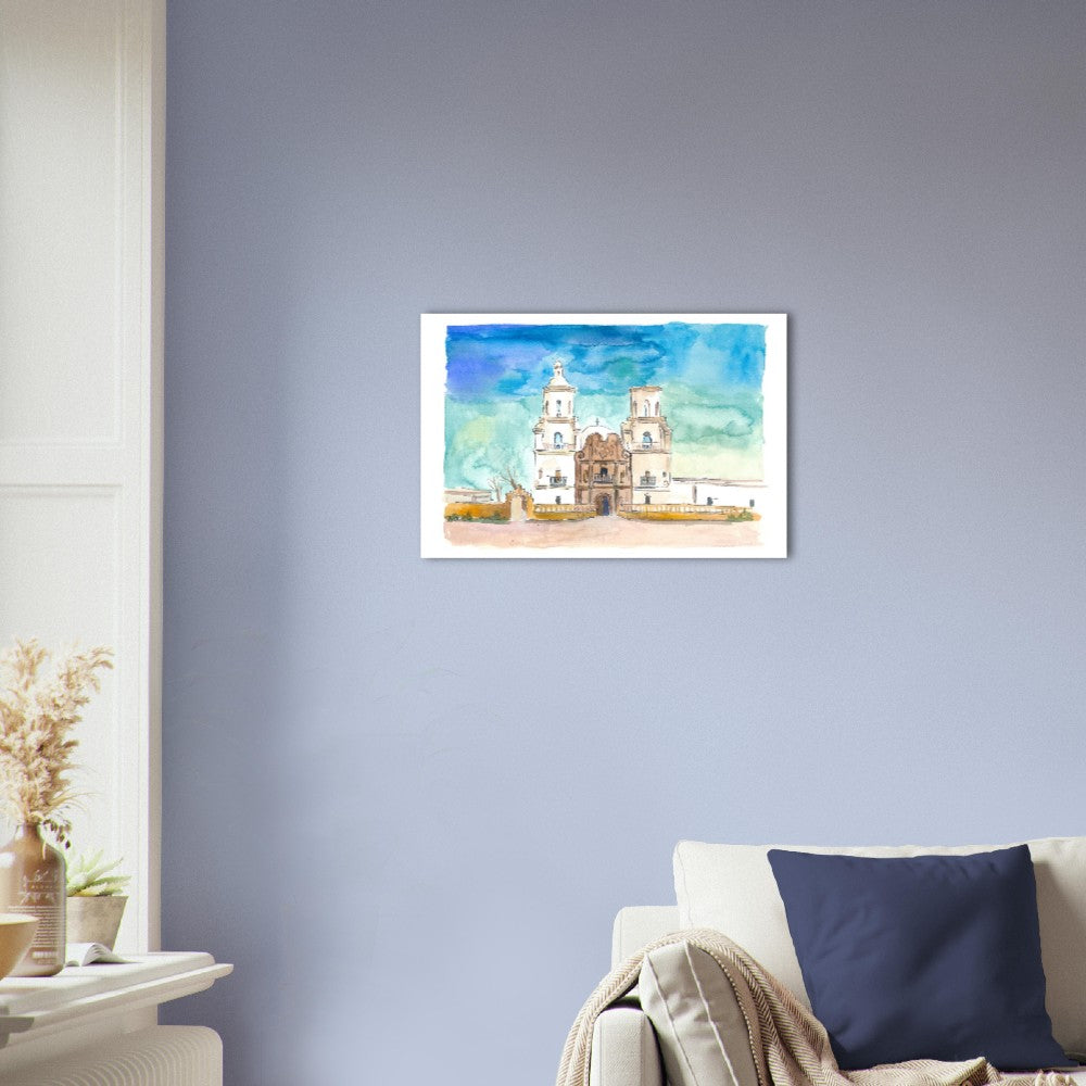 Mission in Tucson AZ White Dove of the Desert Scene - Limited Edition Fine Art Print - Original Painting available