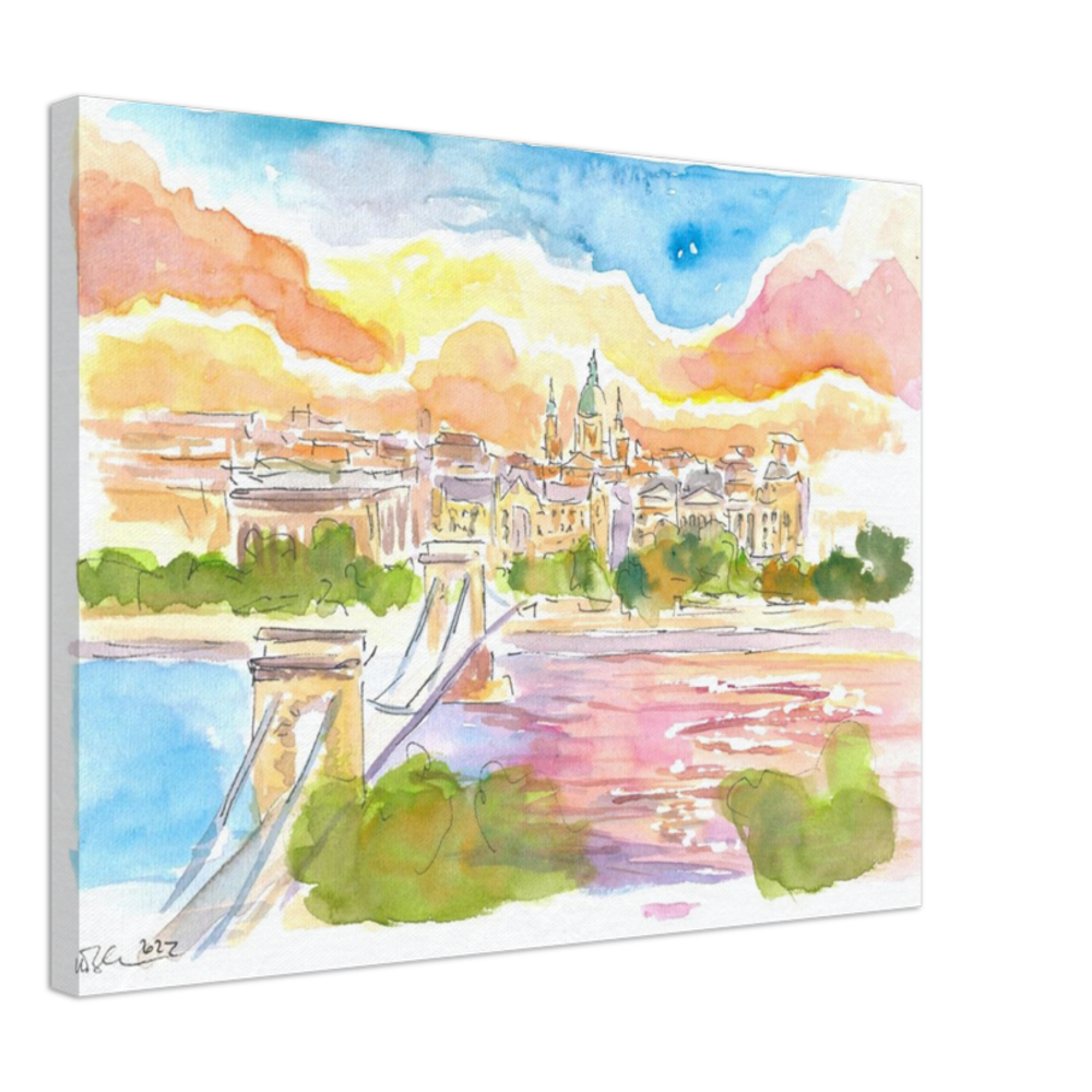 Budapest Hungary Elisabeth Bridge over River Danube at Sunset