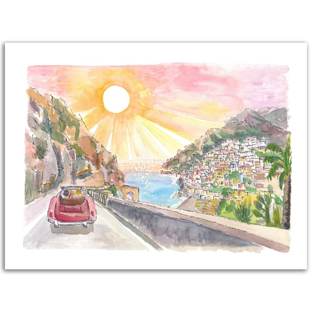 Driving Amalfi Coast with View of Positano - Road Trip of Love on Amalfitana- Limited Edition Fine Art Print - Original Painting available