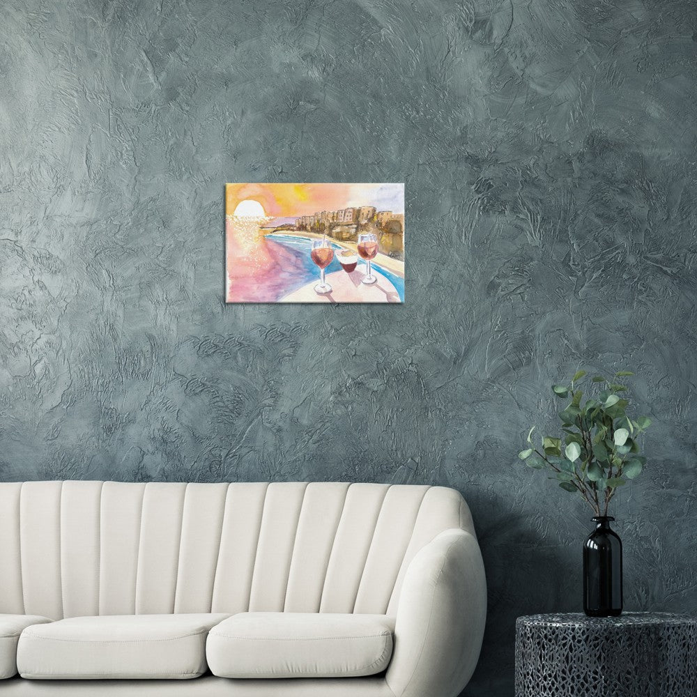 Spectacular Tropea Italy Beach Town with Sunset Refreshments - Limited Edition Fine Art Print - Original Painting available