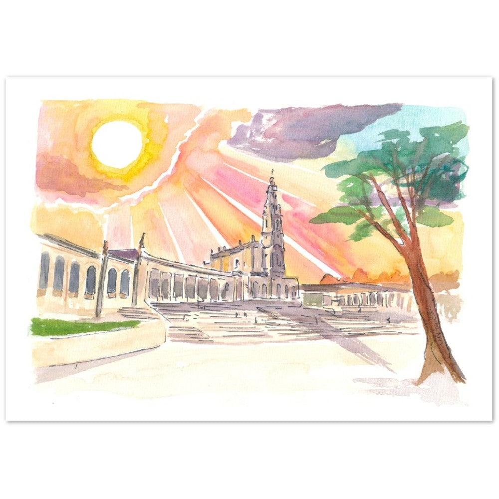 Sunset over Sanctuary of Our Lady of the Rosary of Fátima - Limited Edition Fine Art Print - Original Painting available