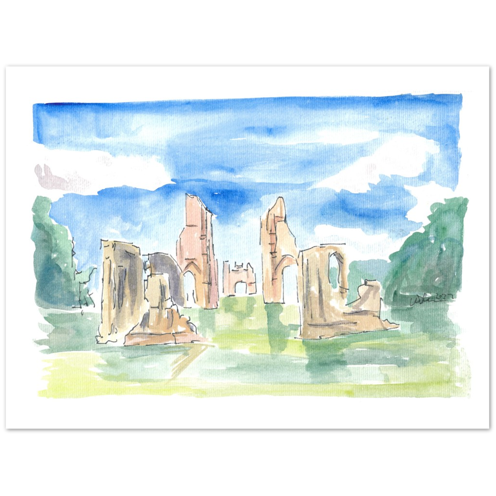 Glastonbury Abbey Ruins Watercolor Impressions - Limited Edition Fine Art Print - Original Painting available
