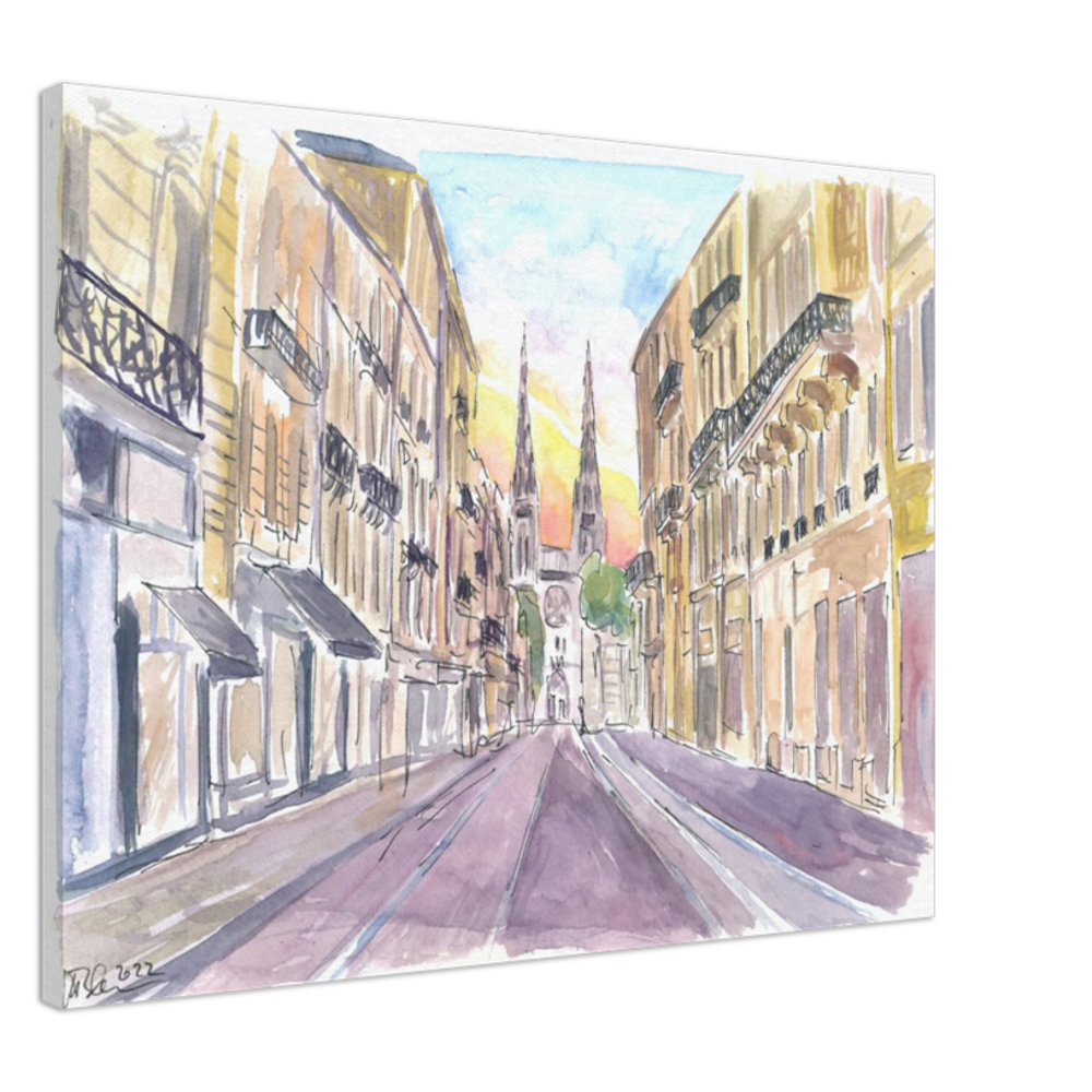 Bordeaux France Street Scene at Sunrise in Dep Gironde - Limited Edition Fine Art Print - Original Painting available